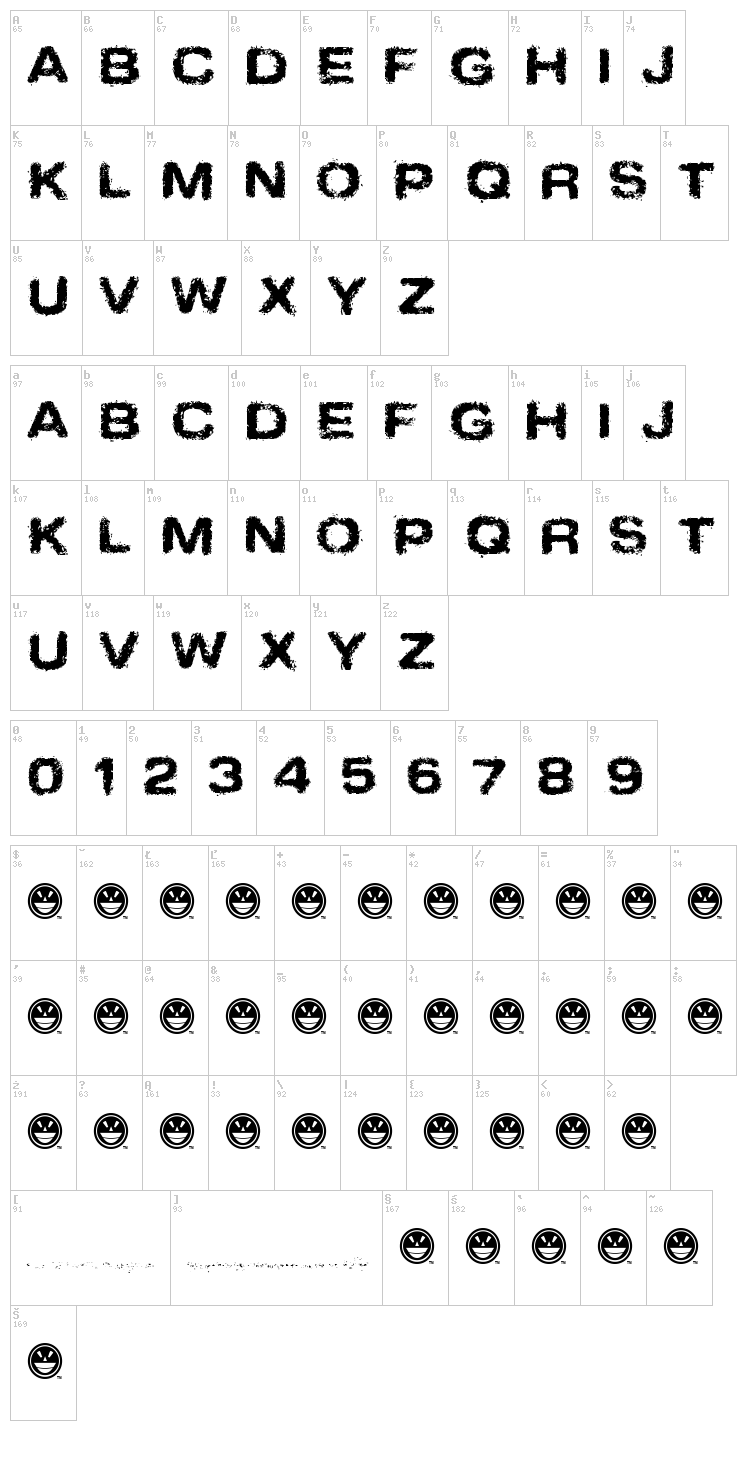 Sinder font map